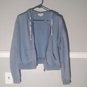 blue zip-up jacket